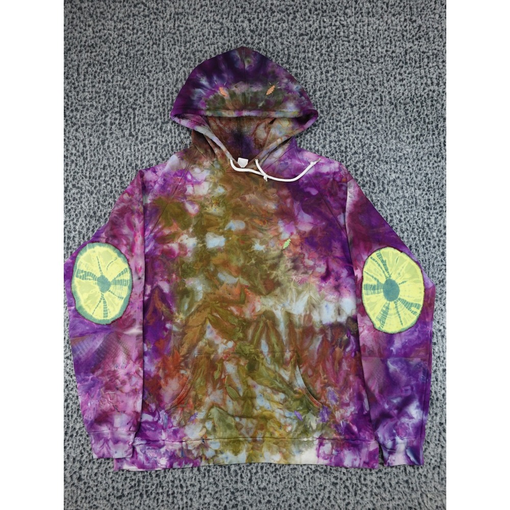 Dharma Trading Co Hoodie Unisex 2XL Purple Multi Ice Tie Dye Elbow Patches
